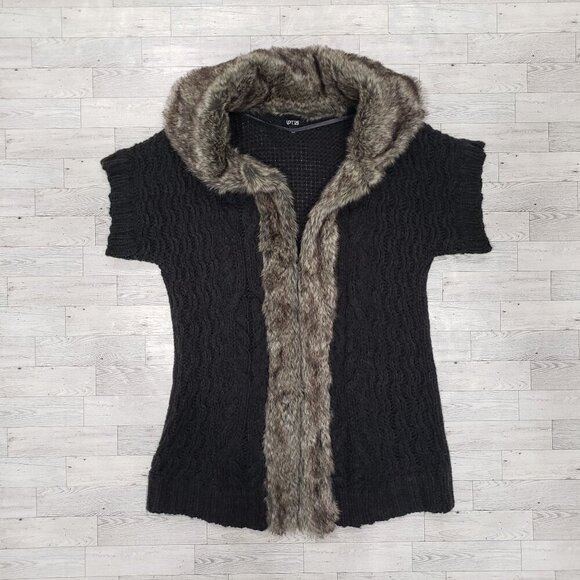 APT 9 Wool Blend Chunky Coatigan Cardigan Faux Fur Trim SS Gray Womens XL - Picture 3 of 11